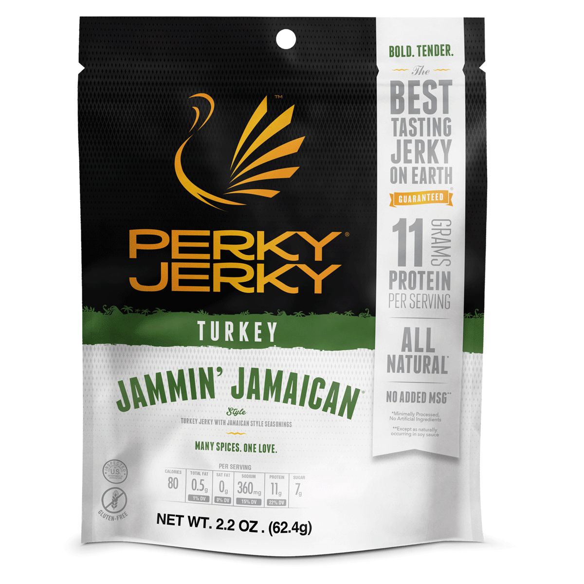 Perky Jerky Jammin' Jamaican Turkey 2.2oz Bag